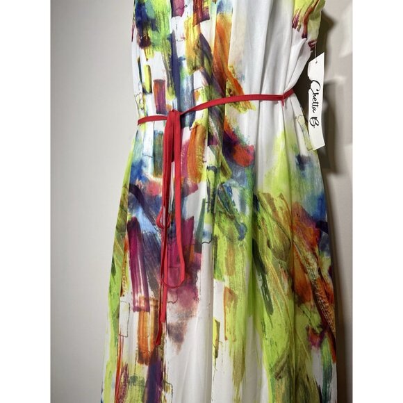 CHEETA B Sleeveless Halter Chiffon Maxi Dress NEW Multicolor Abstract Size 16 - Picture 4 of 8